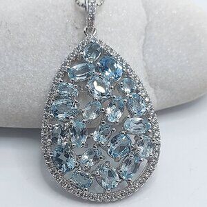 Natural Sky Blue Topaz Gemstone 925 Sterling Silver‎ Necklace